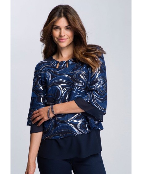Size By feminine 42 blouse Elegantly Select Hermann Lange Blue Color
